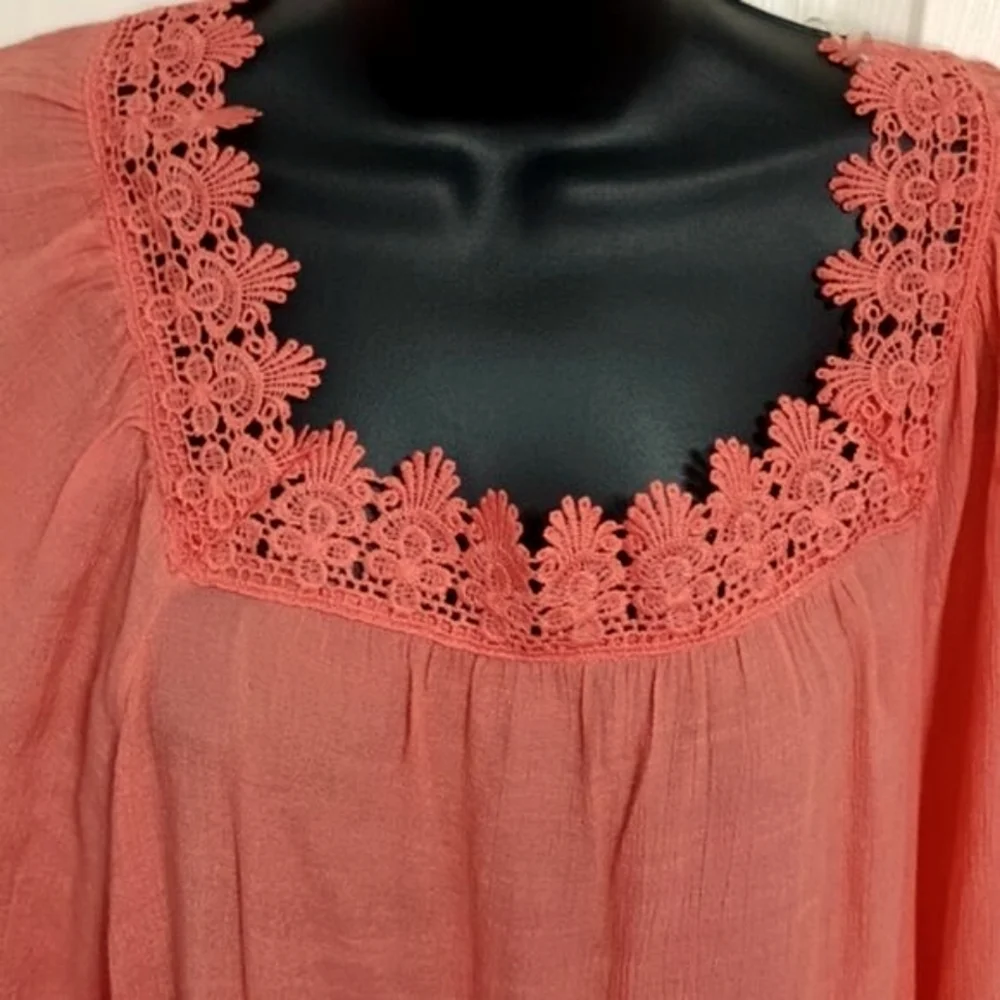 NEW DIRECTIONS 3/4 Sleeve  Crochet Detail Semi Sheer Blouse Size XL - Picture 2 of 8